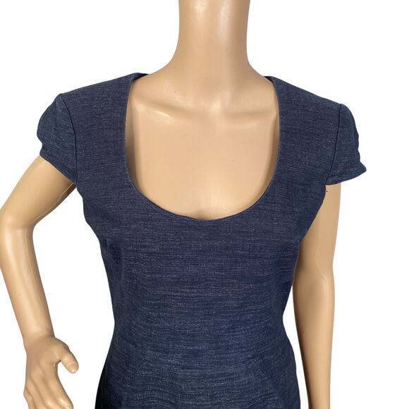 L'Agence Dark Blue Denim Minimalist Cap Sleeve Sheath Dress SZ 8 - Picture 4 of 10